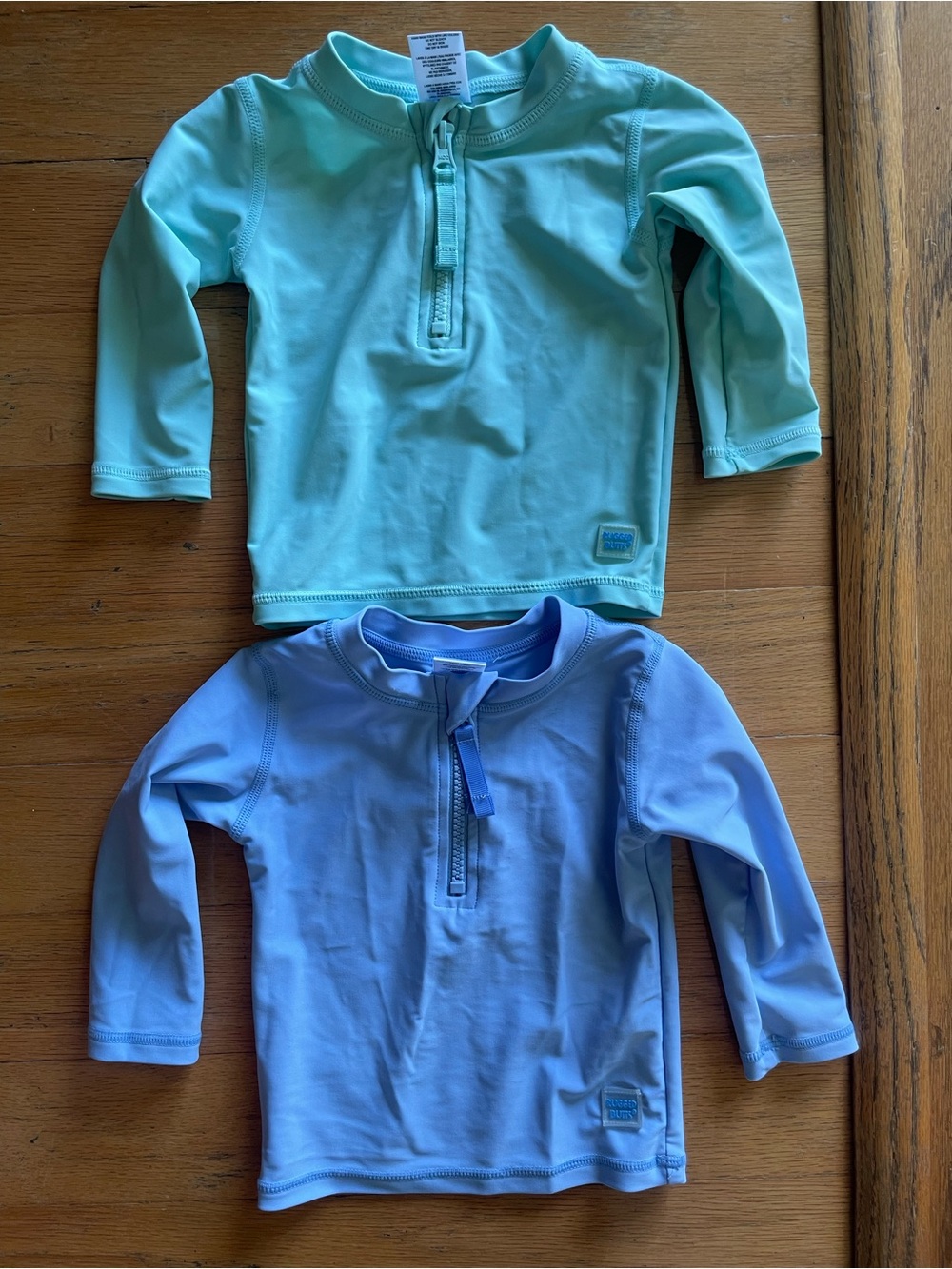 Rugged Butts Kids Long Sleeve Rash Guard Tops - Aqua & Light Blue